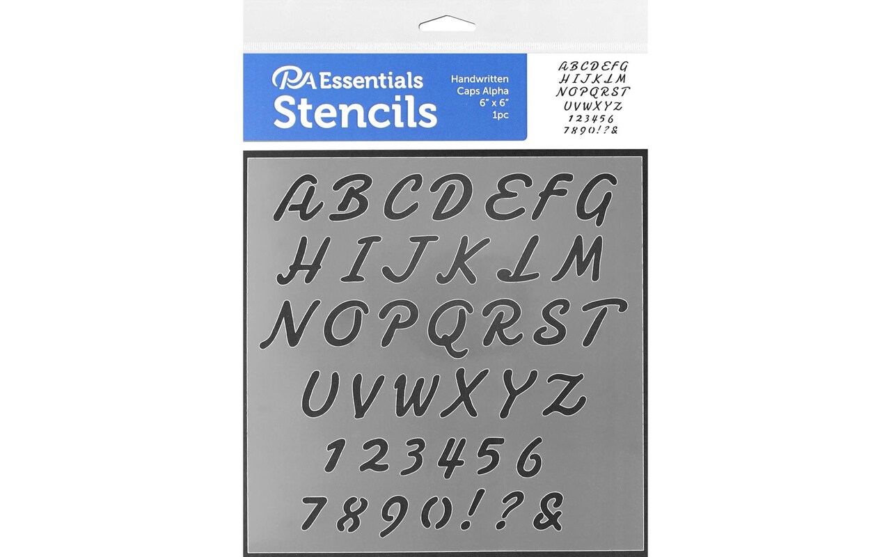 PA Essentials Stencil Handwritten Caps Alphabet for Painting on Wood, Canvas, Paper, Fabric, Wall and Tile, Reusable DIY Art and Craft Stencils for Painting, 6"x6" Inches